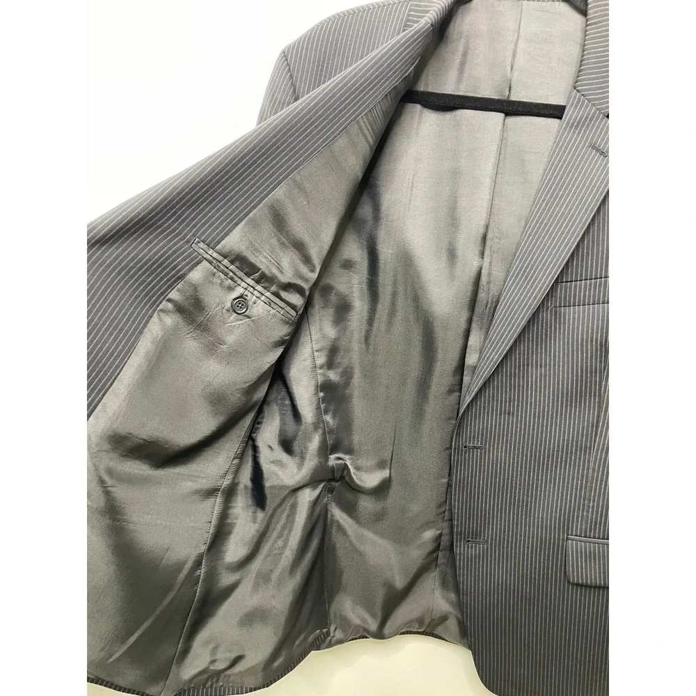 Franco Tassi Wool Pinstripe Blazer Black Grey Mens 44R Business Coat Suit Jacket